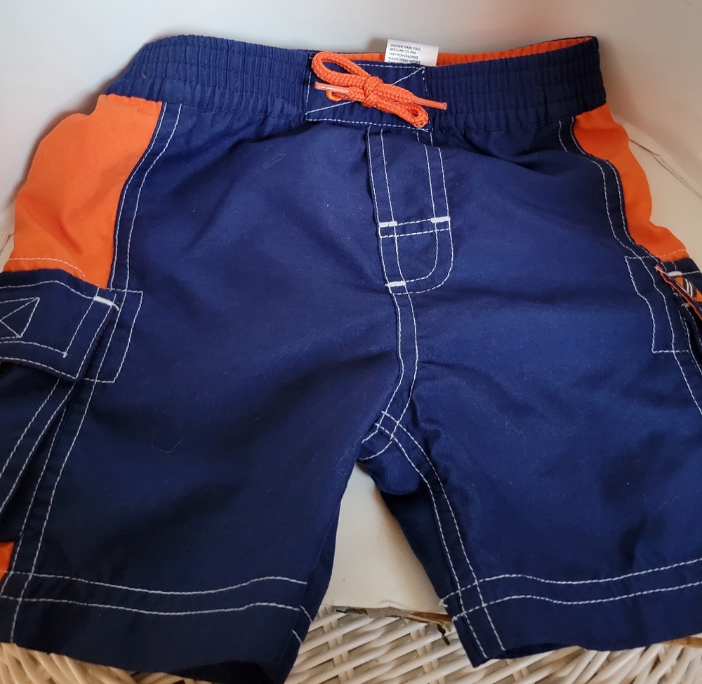 Izod Infant Boys Swim TrunksElastic Waist Blue/Orange Size 12 months